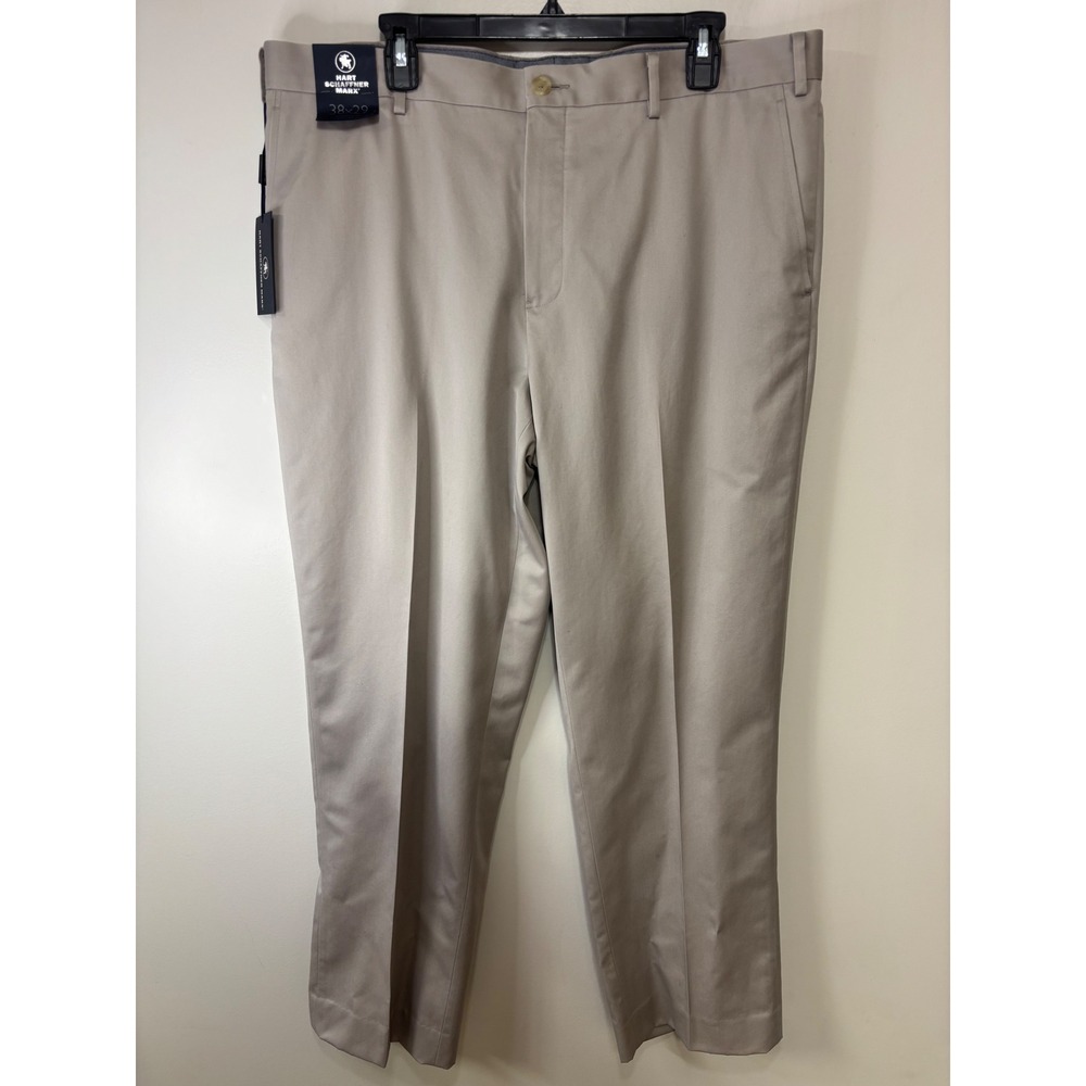 Hart Schaffner Marx Flat Front Straight Fit Mens Chinos Khakis Tan 38x29‎